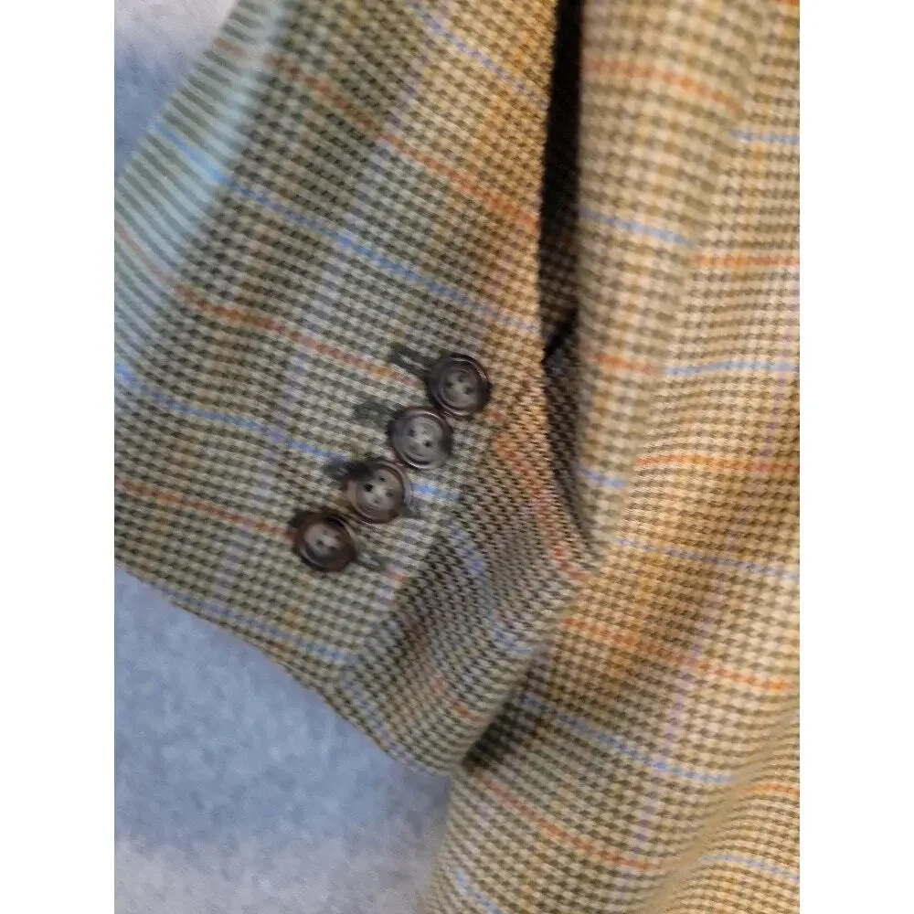 David Chu Wool Cashmere Blazer Sport Coat Sz 46 Tan Men's Plaid‎